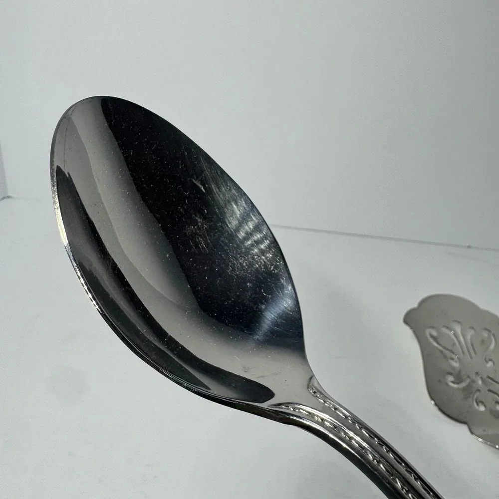 Reed & Barton Royal Shell Stainless Steel Serving Spoon & Pierced Pie Server VTG
